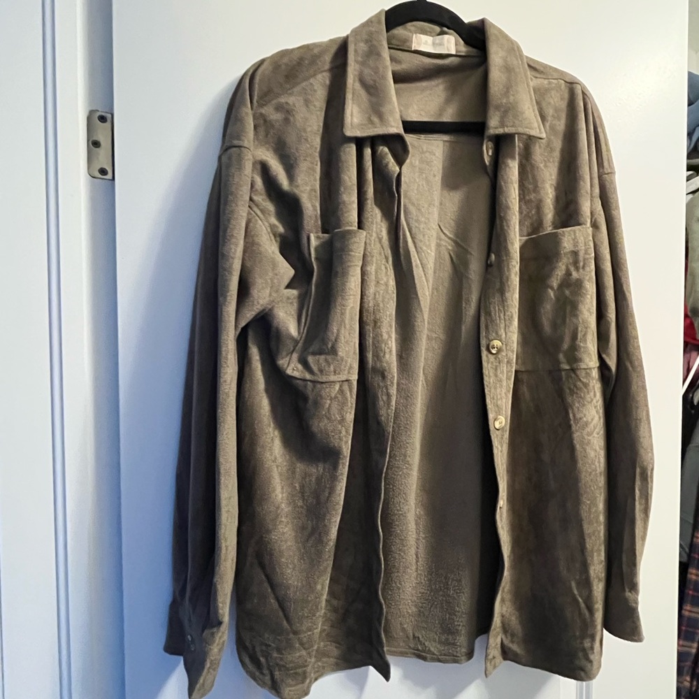 Suede Button Down Shirt - Army Green